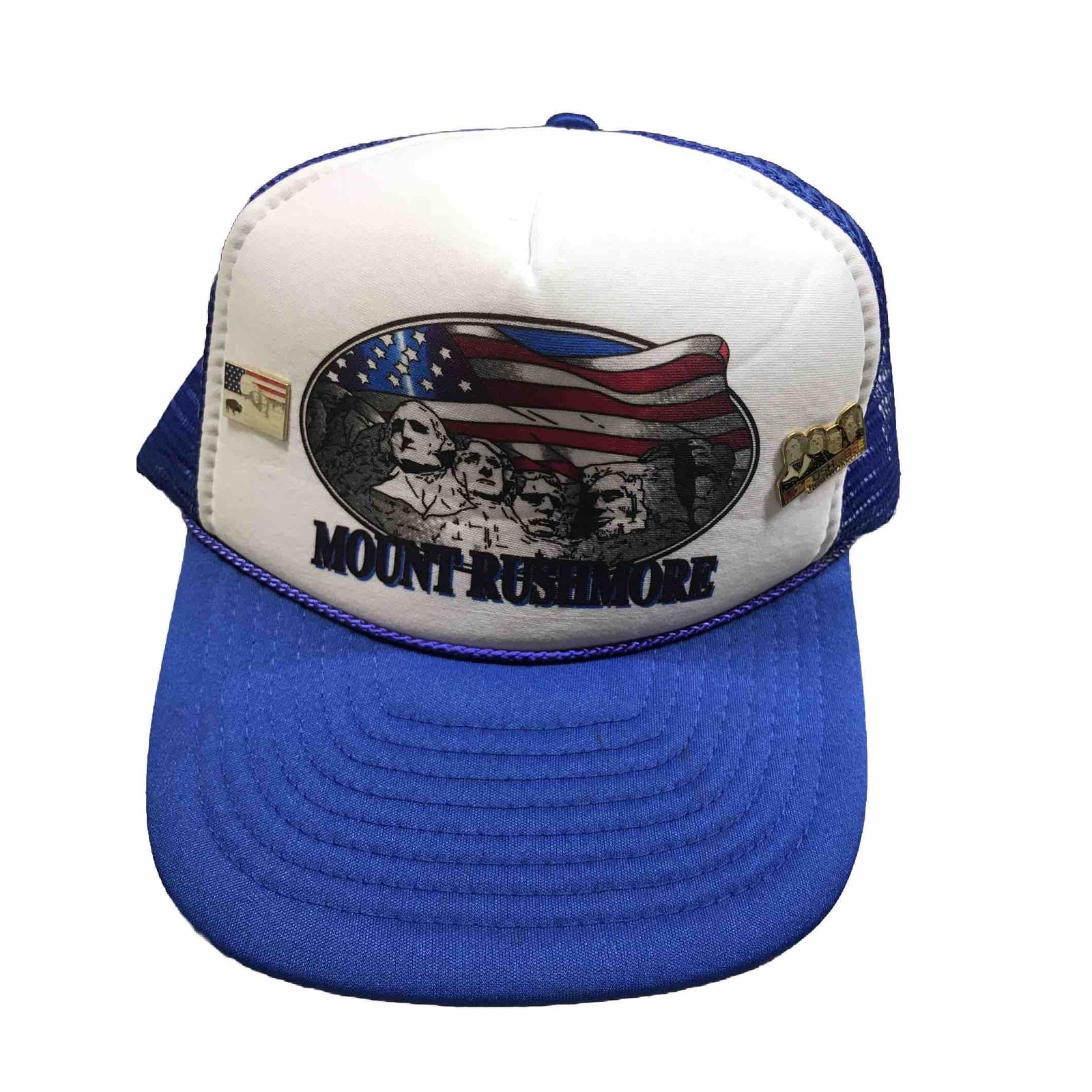 Vintage Mount Rushmore Trucker Hat Foam Front Mesh Snapback Blue Nissin